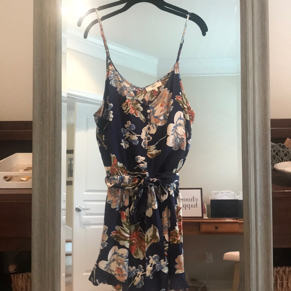 Floral, navy romper